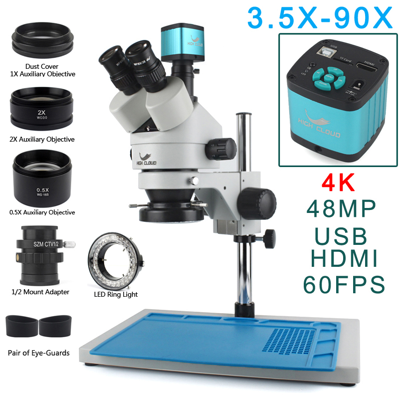 3.5X-90X サイマル焦点ステレオ三眼顕微鏡 4K 2K - Stereo Trinocular Microscope Pcb のレビューと価格